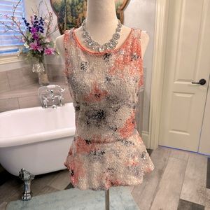 Like New Banana Republic Coral Ivory and Black Sequin Spring Summer top